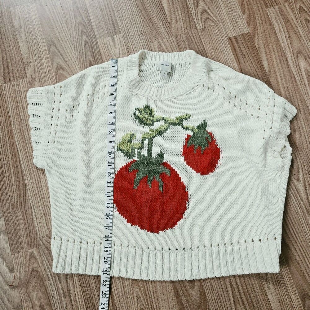 Anthropologie Maeve Crewneck Veggie Motif Tomato Sweater Size Small - Picture 9 of 9